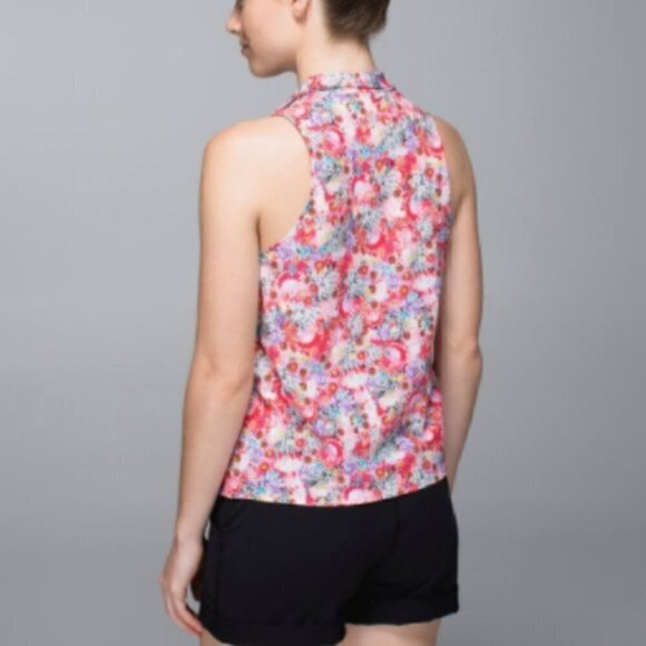 Lululemon Sleeveless Chic Floral Relaxed Tank Top V neck Casual Blouse 8 NWOT - Picture 2 of 8